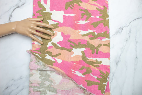 Pink Camouflage on Maze Like Fabric Texture Woven Fabric Remnant 2.75 yards
